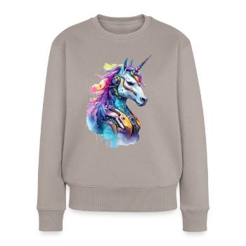 Licorne futuriste - Pull Premium bio Femme - taupe - Devant - Julia (174cm)