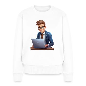 Büro Angestellter arbeitet am Laptop - Frauen Premium Bio Pullover - Weiß - Vorne - Julia (174cm)