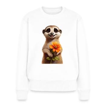 Erdmännchen mit Blume - Frauen Premium Bio Pullover - Weiß - Vorne - Julia (174cm)