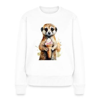 Erdmännchen, das ein Eis isst - Frauen Premium Bio Pullover - Weiß - Vorne - Julia (174cm)