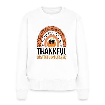 Reconnaissante, l’automne béni laisse de la gratitude - Pull Premium bio Femme - blanc - Devant - Julia (174cm)