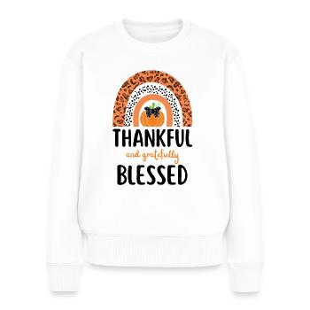Reconnaissante, l’automne béni laisse de la gratitude - Pull Premium bio Femme - blanc - Devant - Julia (174cm)