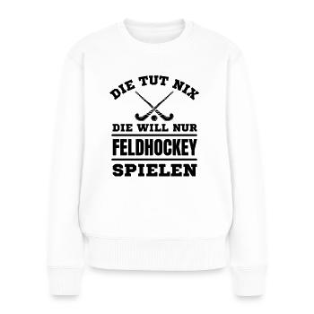 Hockey Hockeyspieler Frauen Feldhockey - Frauen Premium Bio Pullover - Weiß - Vorne - Julia (174cm)