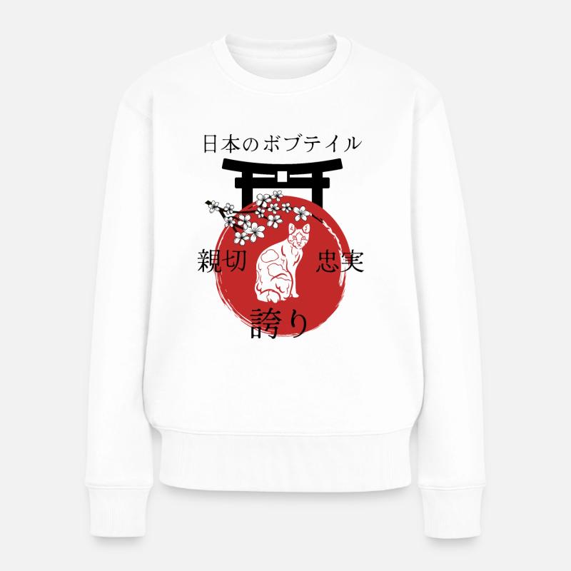 Chat Bobtail japonais Kanji japonais - Pull Premium bio Femme - blanc