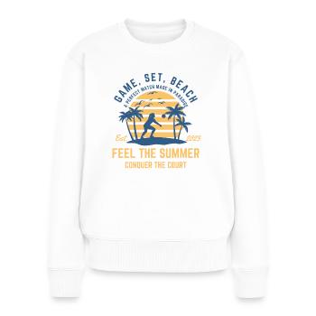 Fille de volleyball jouant à la plage pendant l’été - Pull Premium bio Femme - blanc - Devant - Julia (174cm)
