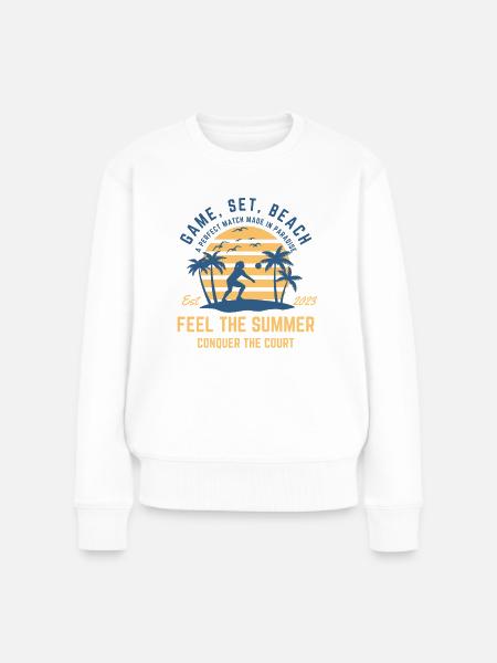 Volleyballmädchen, das im Sommer am Strand spielt - Frauen Premium Bio Pullover - Weiß
