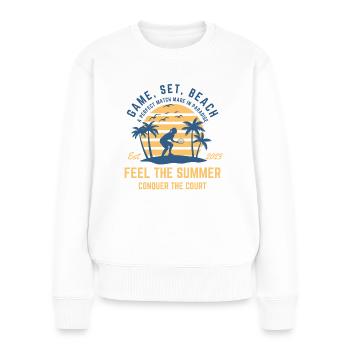 Badminton girl playing at the beach during sunset - Women's Premium Organic Jumper - white - Front - Julia (174cm)