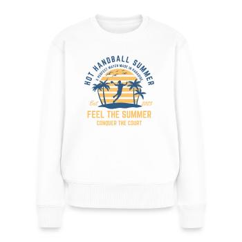 Fille de handball jouant au handball à la plage - Pull Premium bio Femme - blanc - Devant - Julia (174cm)