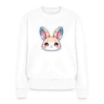 Visage mignon de lapin chibi avec des oreilles de couleur humide - Pull Premium bio Femme - blanc - Devant - Julia (174cm)
