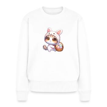Chat dans une tenue de lapin avec panier de Pâques - Pull Premium bio Femme - blanc - Devant - Julia (174cm)
