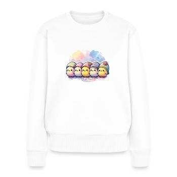 Mignon groupe de poussins avec un œuf de Pâques - Pull Premium bio Femme - blanc - Devant - Julia (174cm)