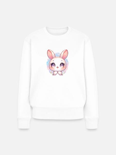 Niedlicher Osterhase mit großen lila Augen - Frauen Premium Bio Pullover - Weiß