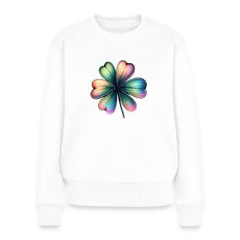 Trèfle brillant coloré de Saint Patrick - Pull Premium bio Femme - blanc - Devant - Julia (174cm)