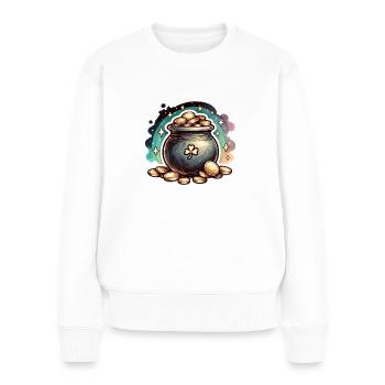 Chaudron d’or scintillant de la Saint-Patrick - Pull Premium bio Femme - blanc - Devant - Julia (174cm)