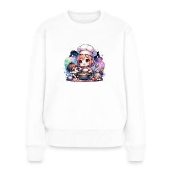 Meisterkochmutter bringt ihrem Kind das Kochen bei - Frauen Premium Bio Pullover - Weiß - Vorne - Julia (174cm)