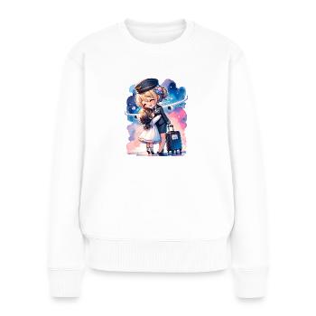 Flugbegleiterin Mutter mit ihrer Tochter - Frauen Premium Bio Pullover - Weiß - Vorne - Julia (174cm)