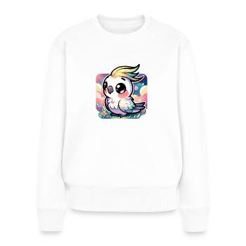 Une calopsitte Chibi mignonne dans un paysage coloré - Pull Premium bio Femme - blanc - Devant - Julia (174cm)