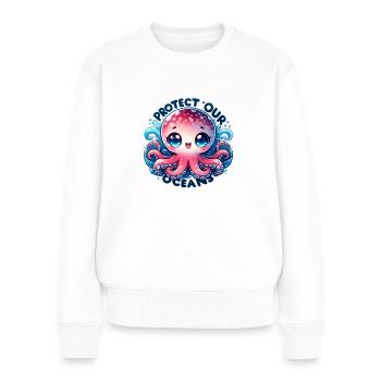 Protect Our Oceans Chibi Cute Octopus Earth Day - Women's Premium Organic Jumper - white - Front - Julia (174cm)