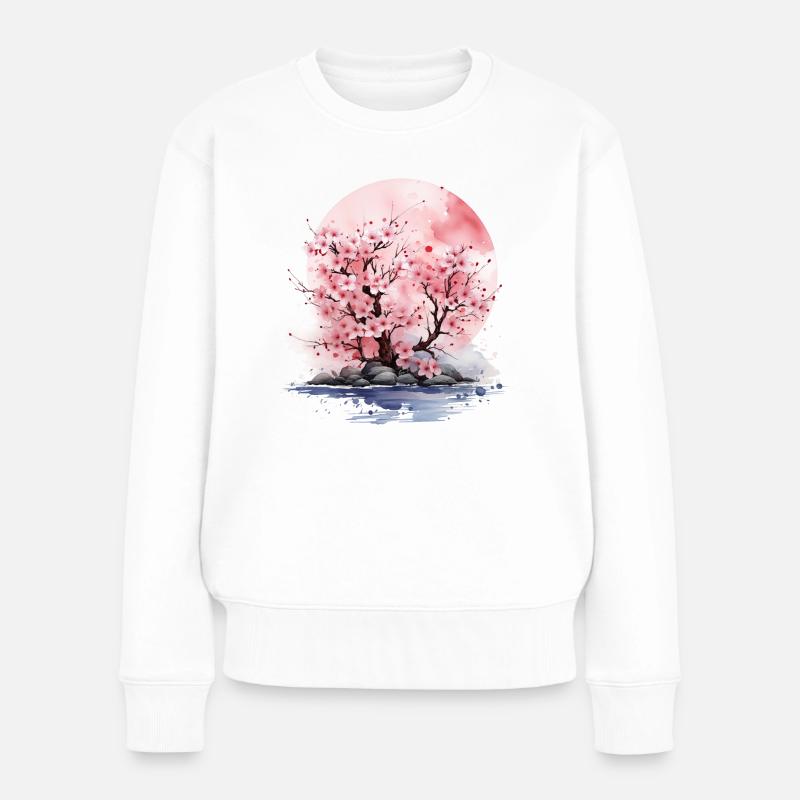 Fleurs de cerisier, fleurs de pêcher, Chine, Japon, Corée - Pull Premium bio Femme - blanc