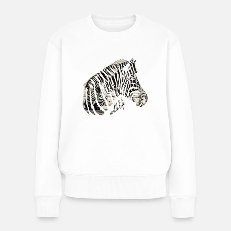 Zebra Herde Wildlife - Frauen Premium Bio Pullover - Weiß
