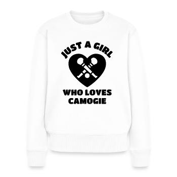 Just a girl who loves camogie. - Women's Premium Organic Jumper - white - Front - Julia (174cm)