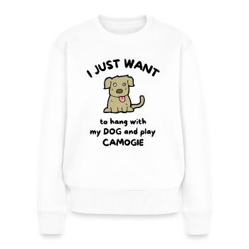 Je veux juste traîner avec mon chien et jouer au camogie. - Pull Premium bio Femme - blanc - Devant - Julia (174cm)