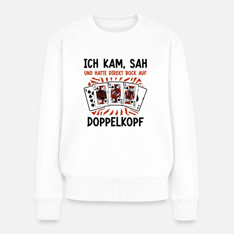 Ich kam sah und hatte bock auf Doppelkopf - Frauen Premium Bio Pullover - Weiß