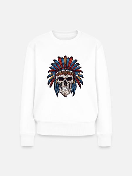 Apache Indianer Häuptling Totenkopf - Frauen Premium Bio Pullover - Weiß