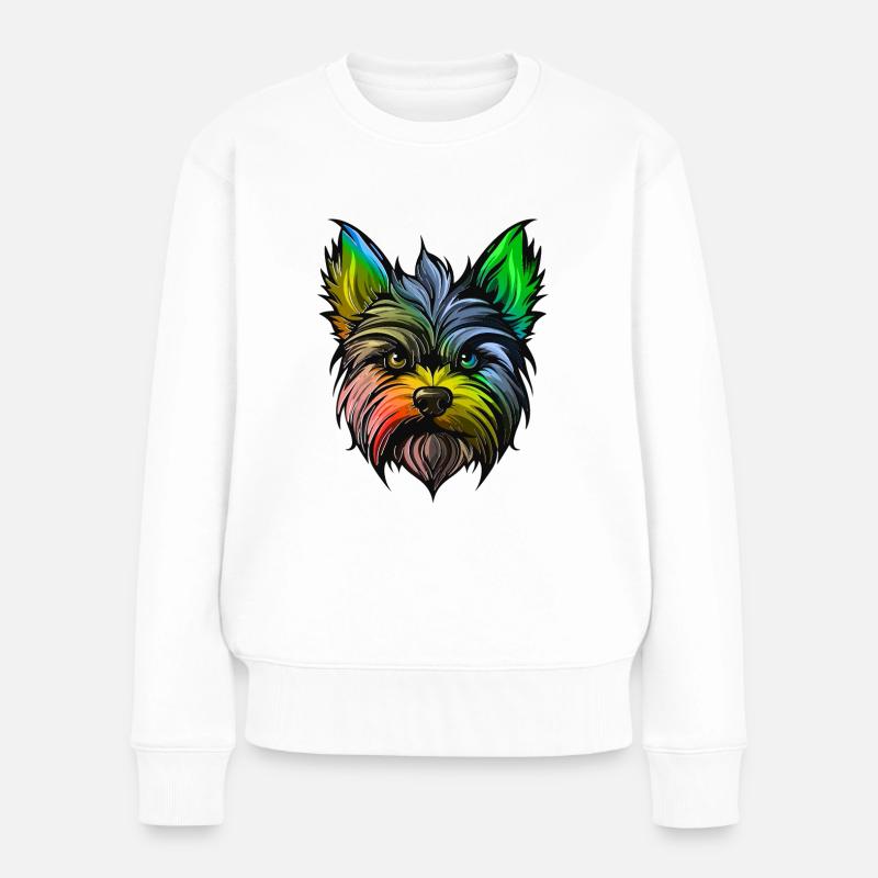 Yorkshire Terrier Hund Kopf Bunt - Frauen Premium Bio Pullover - Weiß