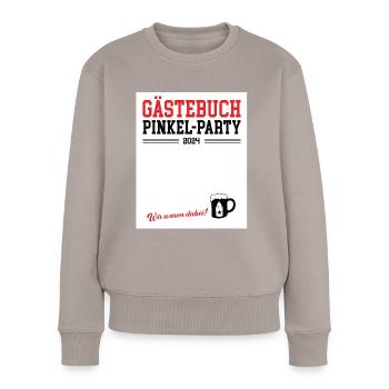 Pinkelparty 2024 Babyparty Gästebuch Babypinkeln - Frauen Premium Bio Pullover - Taupe - Vorne - Julia (174cm)