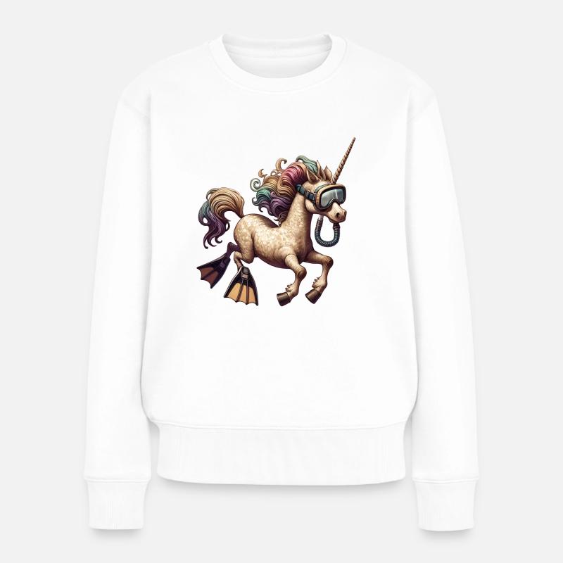 Tauchendes Einhorn Schwimmendes Einhorn - Frauen Premium Bio Pullover - Weiß