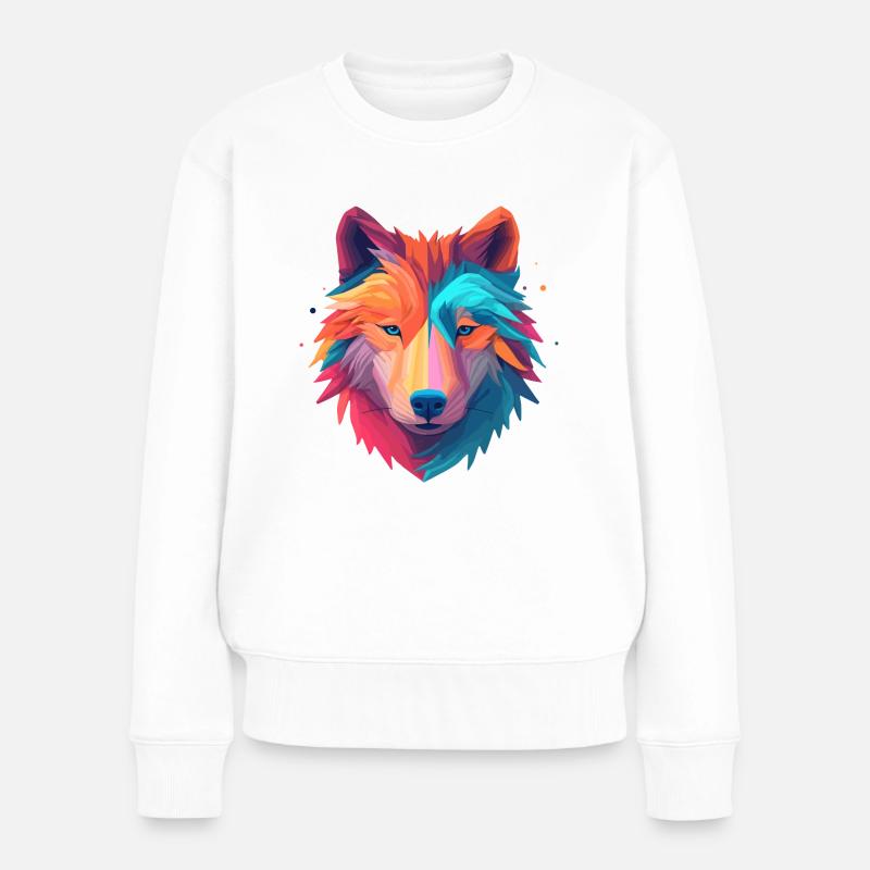 Wolf im fröhlichen bunten Minimal-Design - Frauen Premium Bio Pullover - Weiß