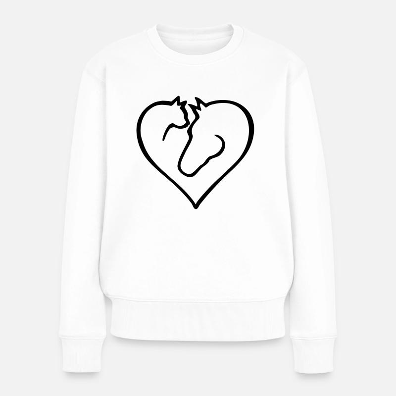 Katzenherz mit Pferd - Farbwechsel - Frauen Premium Bio Pullover - Weiß