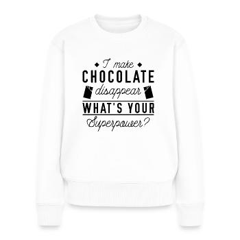Je fais disparaître le chocolat - Pull Premium bio Femme - blanc - Devant - Julia (174cm)