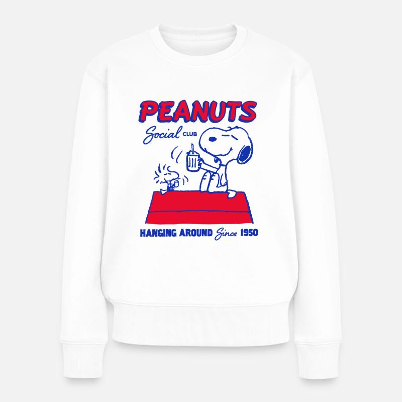 Peanuts Social Club Design Mit Snoopy - Frauen Premium Bio Pullover - Weiß