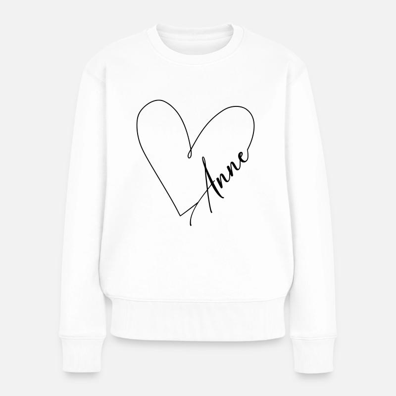 Anne Name Herzlinie - Frauen Premium Bio Pullover - Weiß