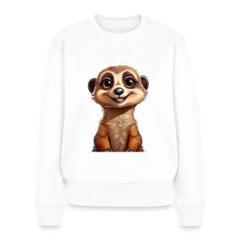 Suricate mignon et heureux - Pull Premium bio Femme - blanc - Devant - Julia (174cm)
