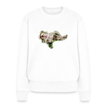 T-Rex auf der Jagd - Frauen Premium Bio Pullover - Weiß - Vorne - Julia (174cm)