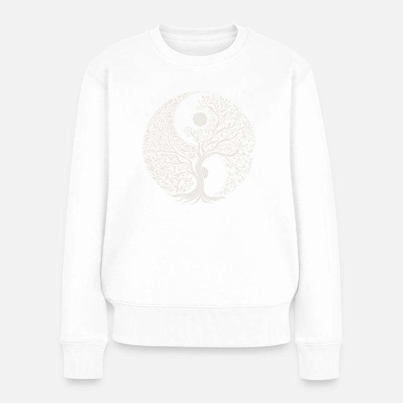 Baum des Lebens Yin Yang - Frauen Premium Bio Pullover - Weiß