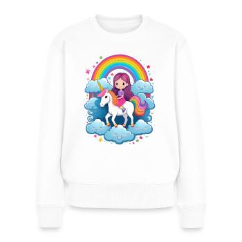 Girl on unicorn with clouds and rainbow - Women's Premium Organic Jumper - white - Front - Julia (174cm)