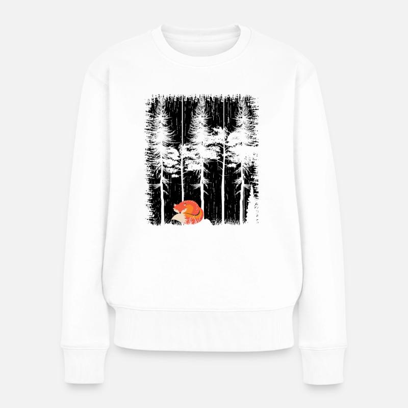Süßer Fuchs im Wald Retro Muster Vintage Baum Wald - Frauen Premium Bio Pullover - Weiß