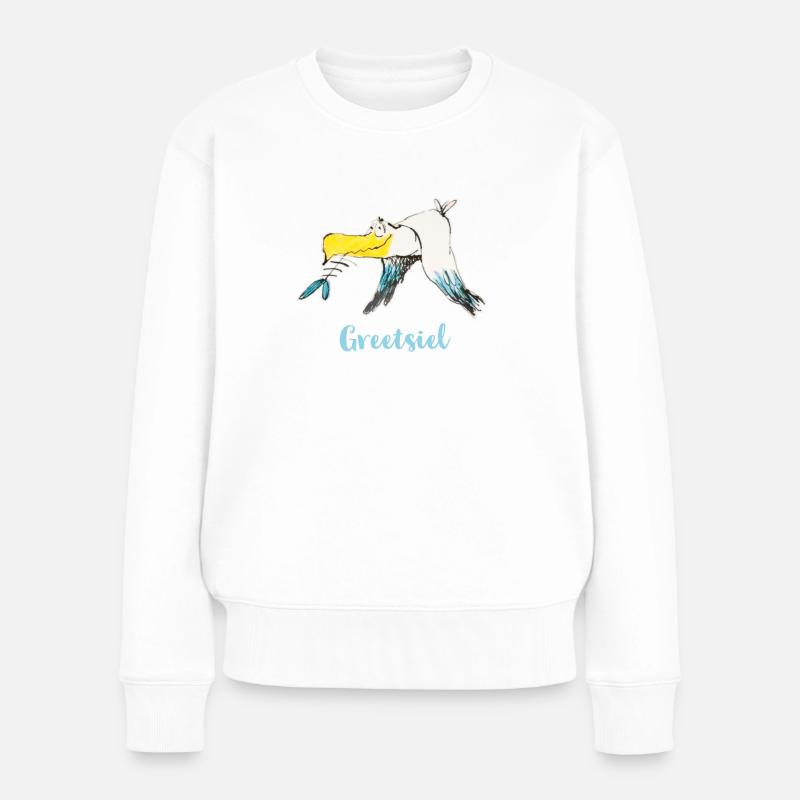 Lustige Möwe aus Greetsiel - Frauen Premium Bio Pullover - Weiß