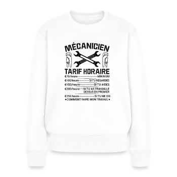 Mécanicien Tarif Horaire, Attention - Pull Premium bio Femme - blanc - Devant - Julia (174cm)