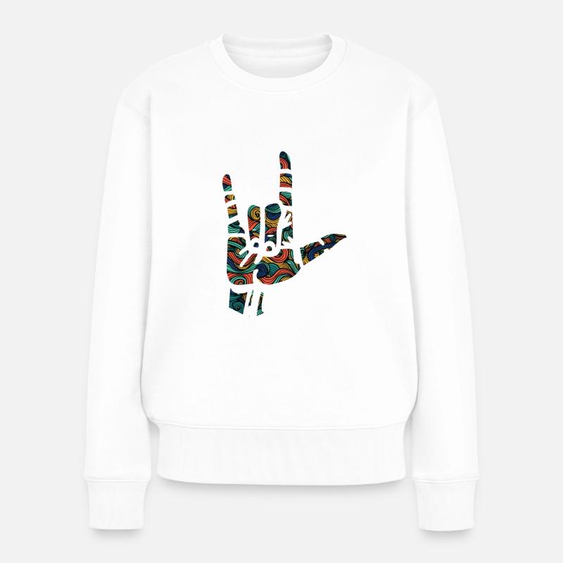 Ich liebe dich - Handzeichen - Frauen Premium Bio Pullover - Weiß