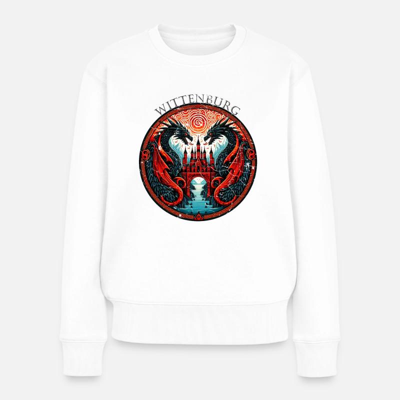 Drachen Wappen Wittenburg mit beigem Hintergrund - Frauen Premium Bio Pullover - Weiß