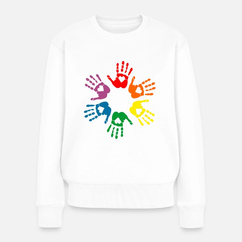 Lgbt Regenbogen Handabdrücke, Gay Pride - Frauen Premium Bio Pullover - Weiß