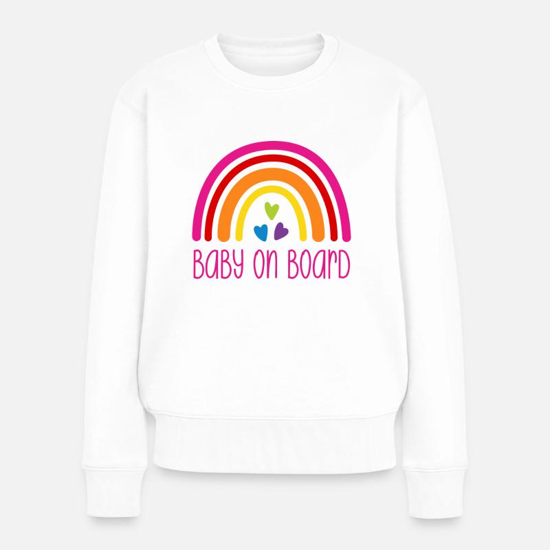 Boho Regenbogen bunt - Baby on Board - Frauen Premium Bio Pullover - Weiß
