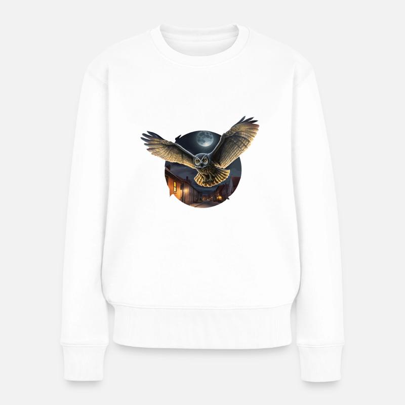 Owl Night Long Nachteule Eule Nachtdienst - Frauen Premium Bio Pullover - Weiß