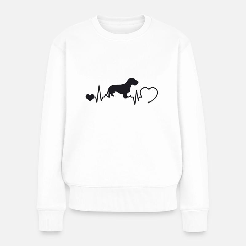 Rauhaardackel mit Herzschlag - Frauen Premium Bio Pullover - Weiß