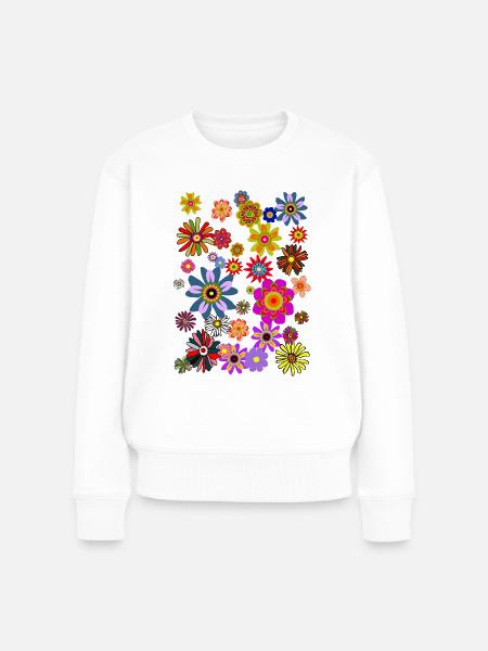 Flower Power Blumen Pop Art Peace Love - Frauen Premium Bio Pullover - Weiß